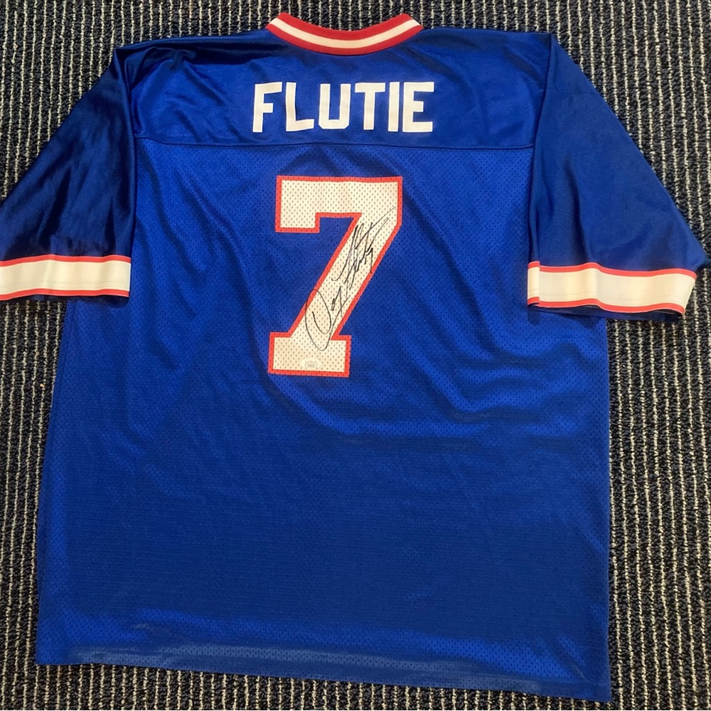 SOLD! Doug Flutie #7 Buffalo Bills Autographed Blue Logo Athletic Jersey JSA - Picture 2 of 7